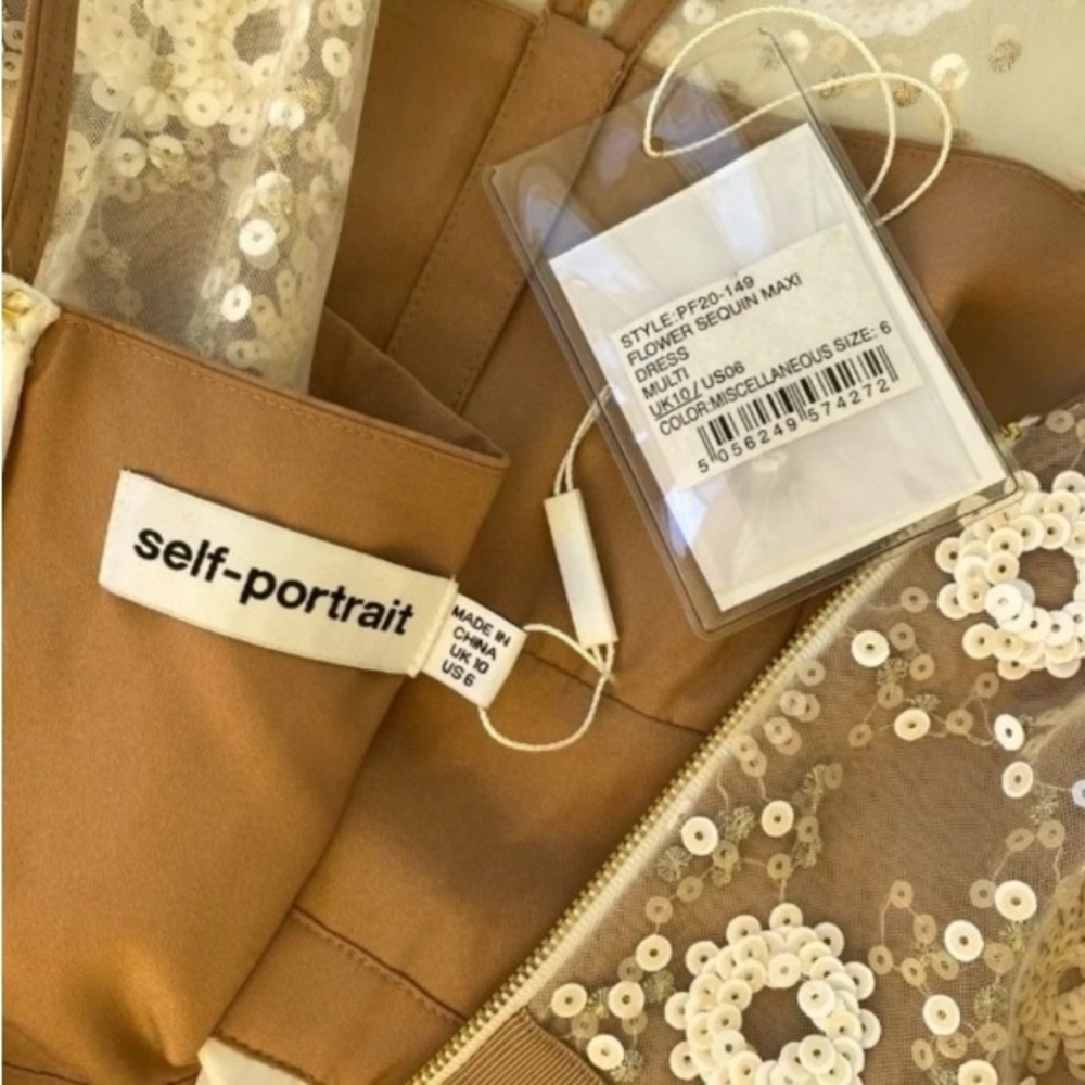 SELF-PORTRAIT NWT Flower Sequin Pleated Maxi Dress - Picture 6 of 11
